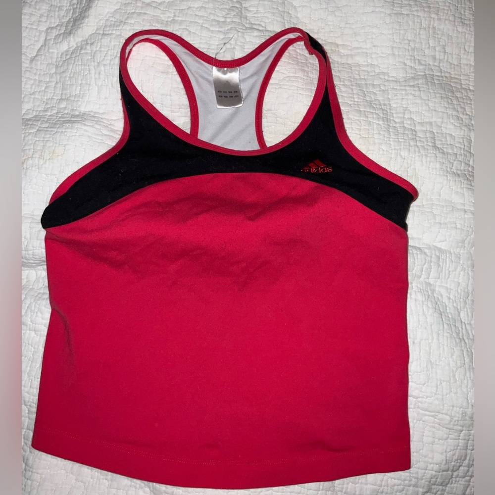 Adidas Red and Black Athletic Tank Top with Built in Support